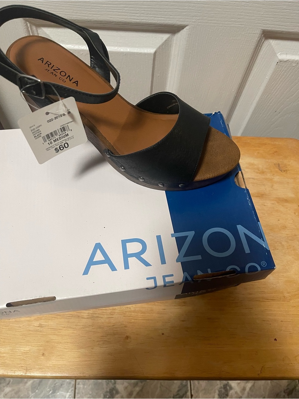 Arizona Jean Company Black and Tan Open-Toe Ankle Strap Wedge